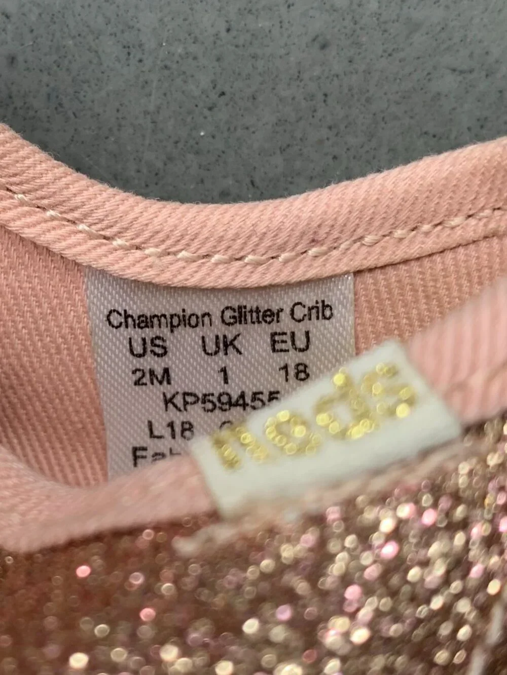 Keds Champion Glitter Crib Shoes Rose Gold Pink Satin Ribbon Size 2M Baby